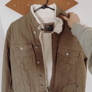 Green denim jacket with fuzzy inside!